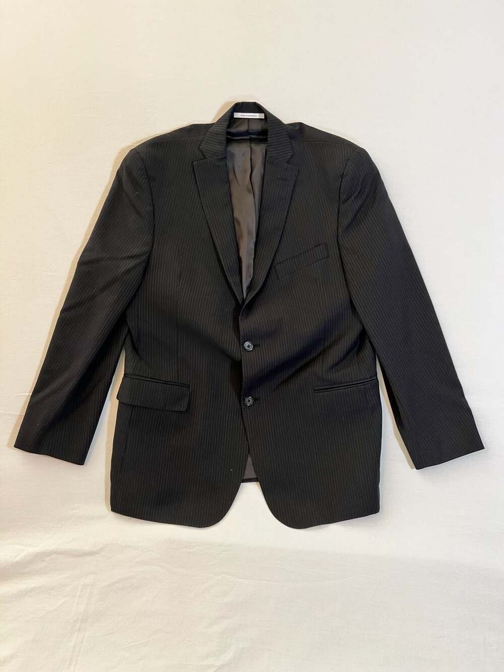 Murano Collezione Men's Black Pinstripe Two-Button Blazer Jacket 43R